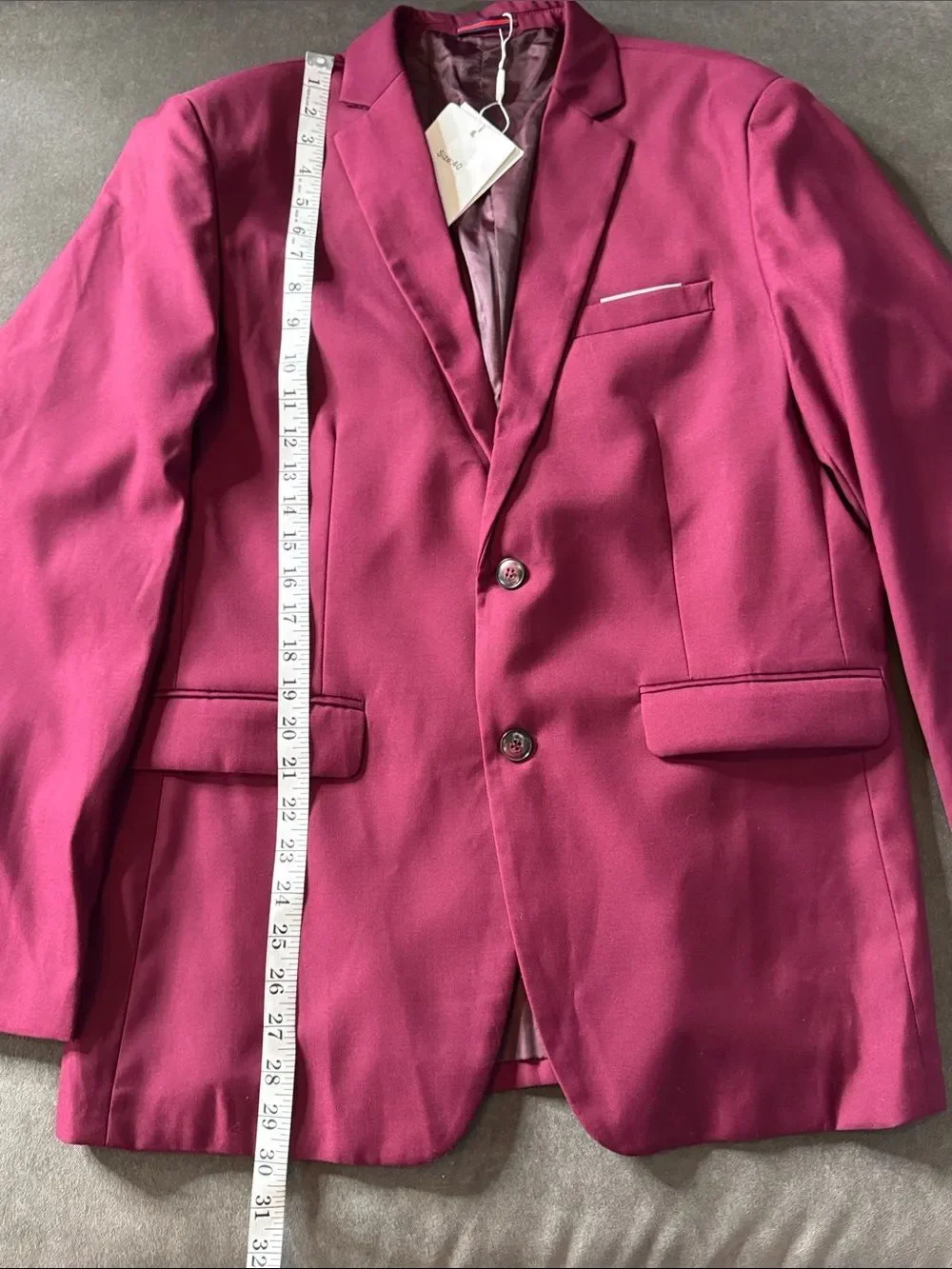 Men’s Burgundy Slim Fit Suit Jacket Blazer Two Button Notched Lapel Size 40
